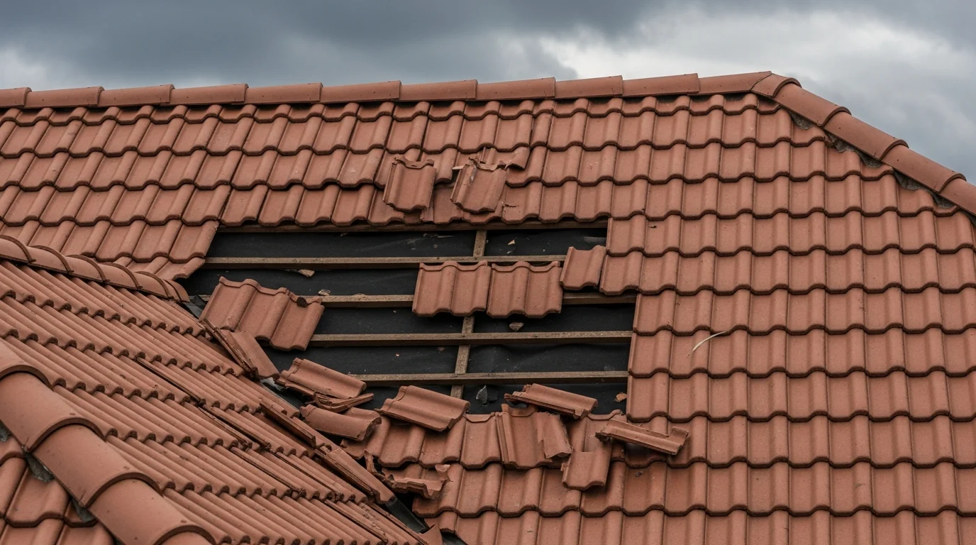 Sturmschaden mit gebrochenen Dachziegeln in Dortmund